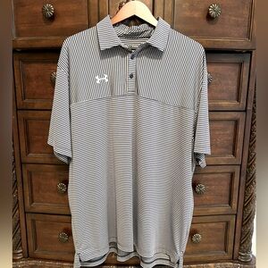 2XL Under Armour Polo. Grey & Navy Stripes. Never worn. Perfect condition.
